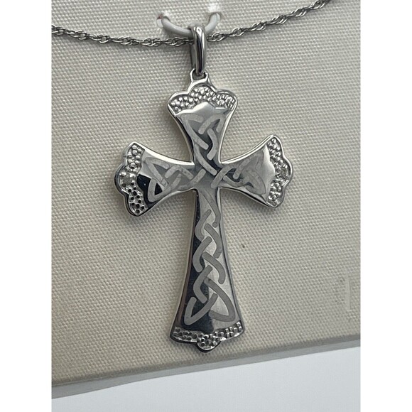 Sterling Silver Diamond Accent Etched Celtic Cross Pendant Necklace New - Picture 4 of 7